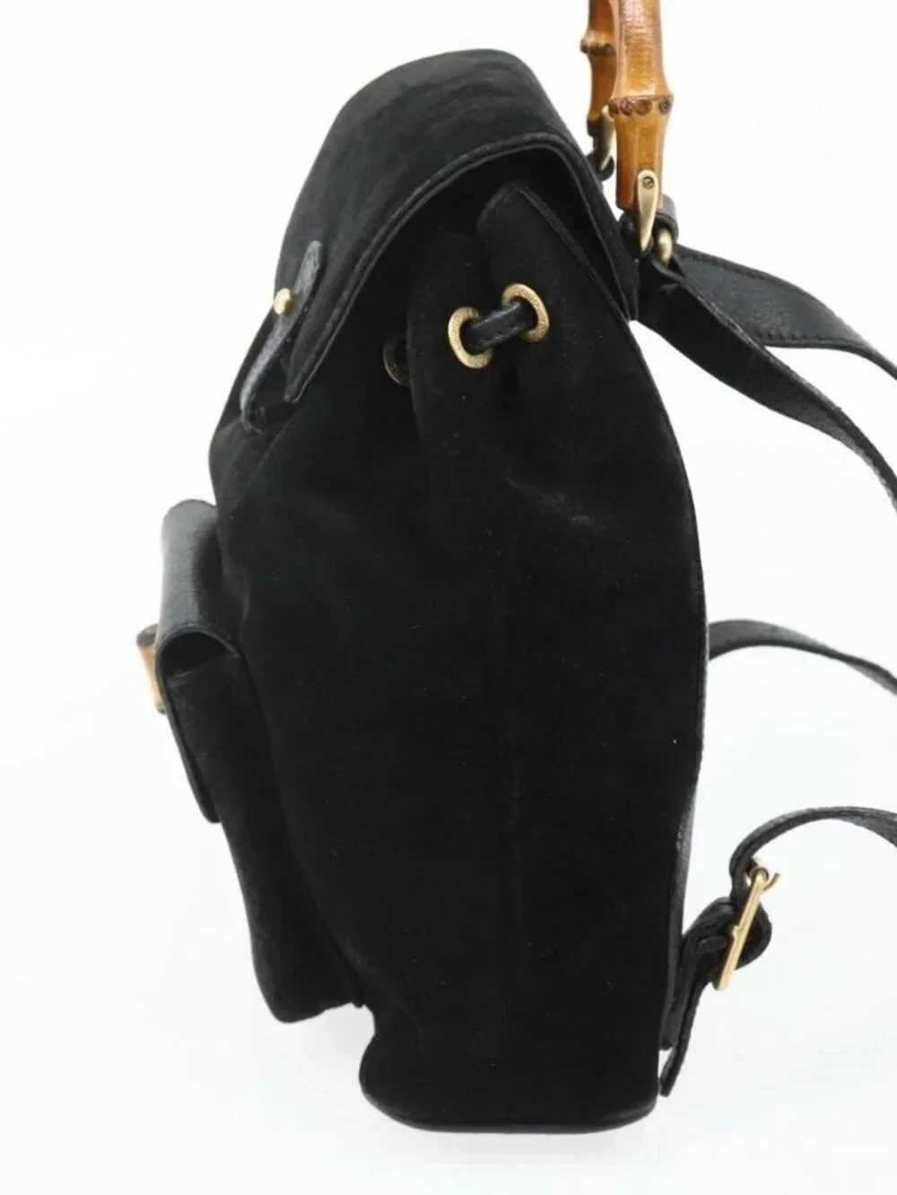 GUCCI Bamboo Backpack Suede Black Gold 003 2034 0030 Auth 177116